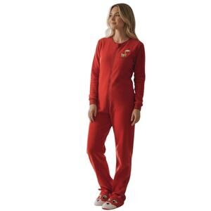 Nick & Nora Red Foxy Footed Fleece Pajama Lounge Unionsuit Womens Medium